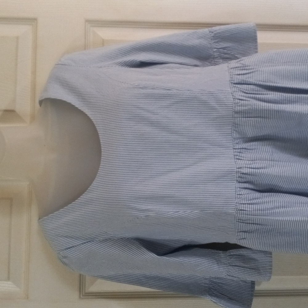 Hope & Henry 100% Organic Cotton Ruffle Cuff Seersucker Dress Light Blue Size10 - Picture 3 of 16
